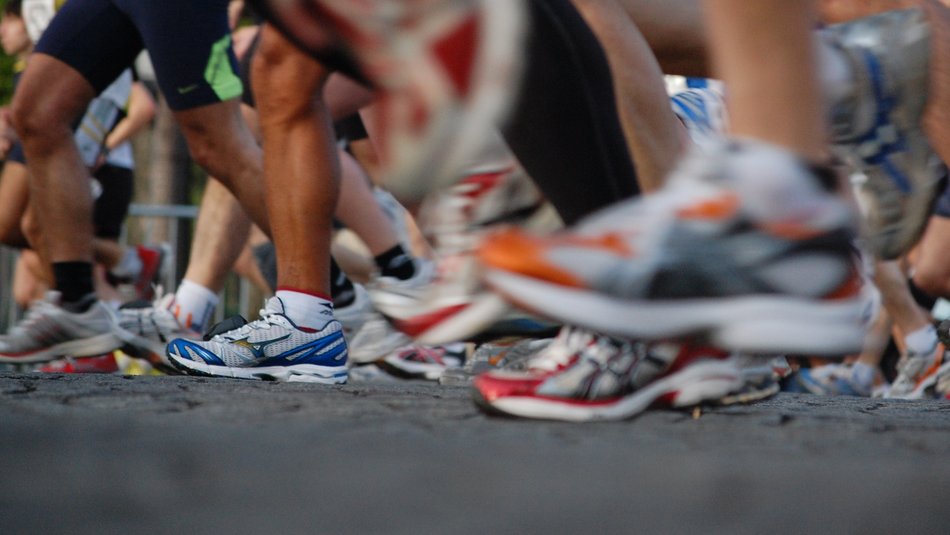 Close up of runners feet in London Marathon