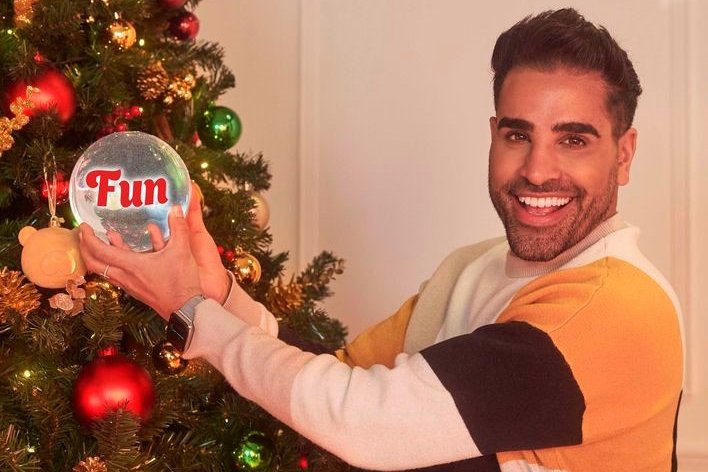 Dr Ranj posing with Secret Santa bauble