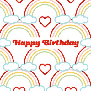 Happy birthday rainbows and hearts iconography
