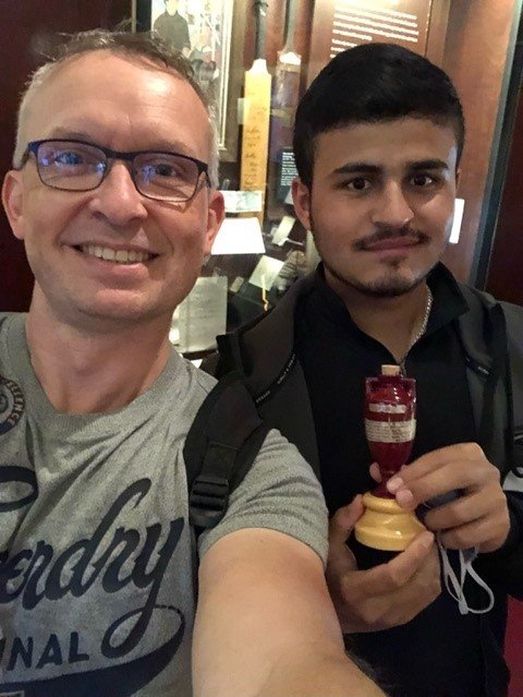 Mark and Sheraf with The Ashes cup
