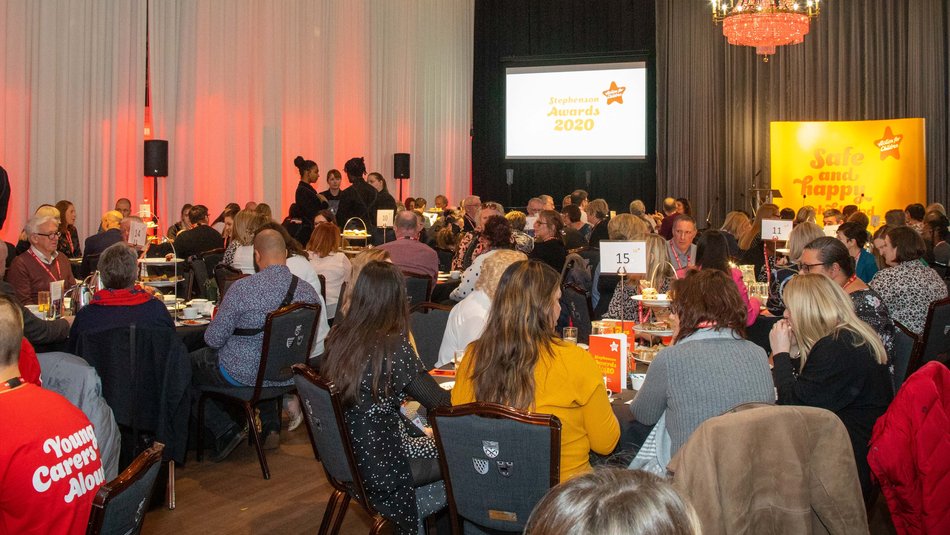 Tables of recipients and staff at Stephenson Awards ceremony