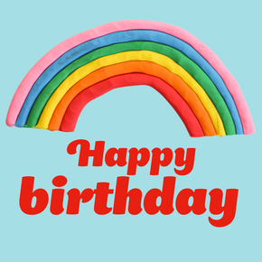 Happy birthday eCard with playdough rainbow on blue background