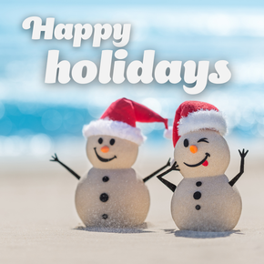 Happy holidays snowmen on beach