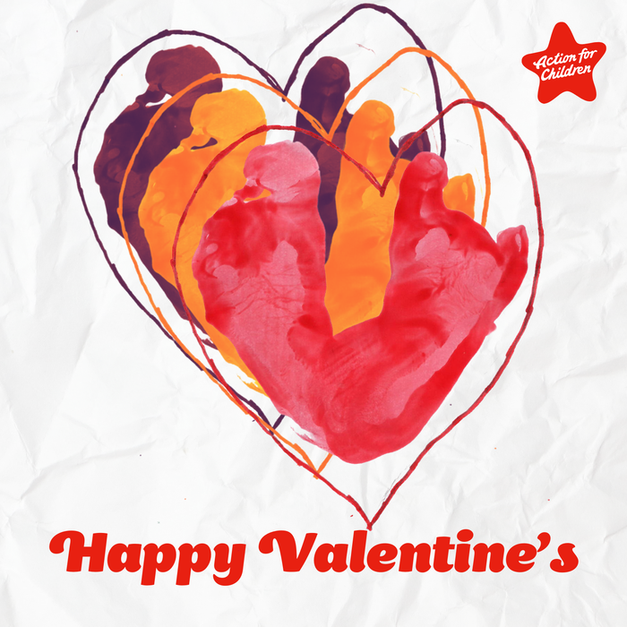 Happy Valentine's Day card, decorated with hand painted hearts overlapping eachother