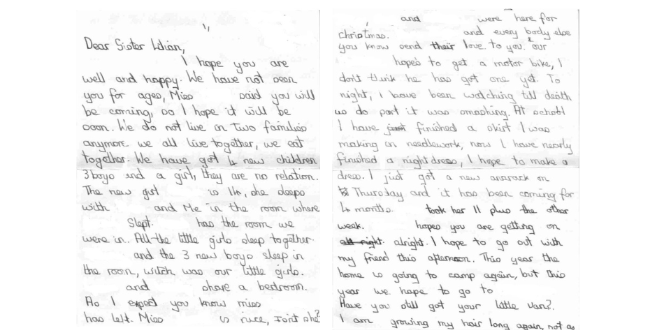 Letter received by Lilian from child she looked after