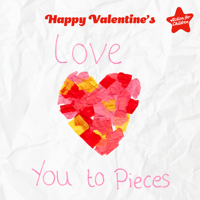 Love you to pieces card, featuring a heart made of tissue paper